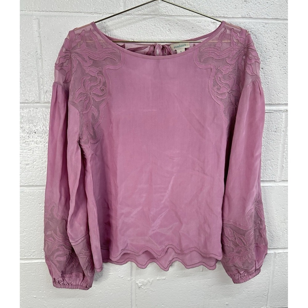 Sundance Peasant Top Pink Floral Cutout Sheer Silk / Women's Small
